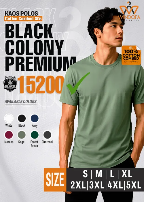 Kaos Polos Cotton Combed 30s Black Colony Premium 15200