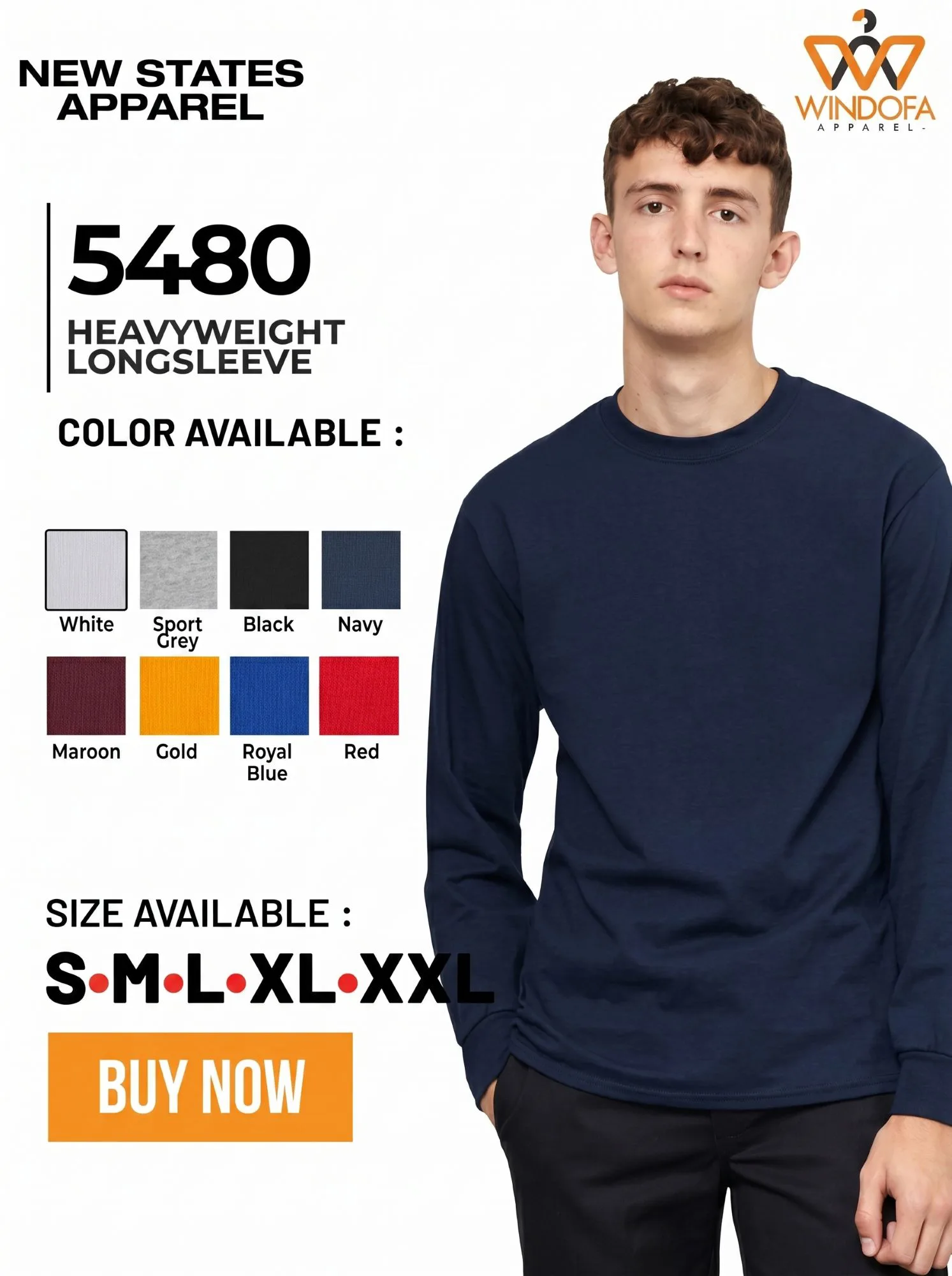 Kaos Polos New States Apparel Heavy Weight Long Sleeve 5480