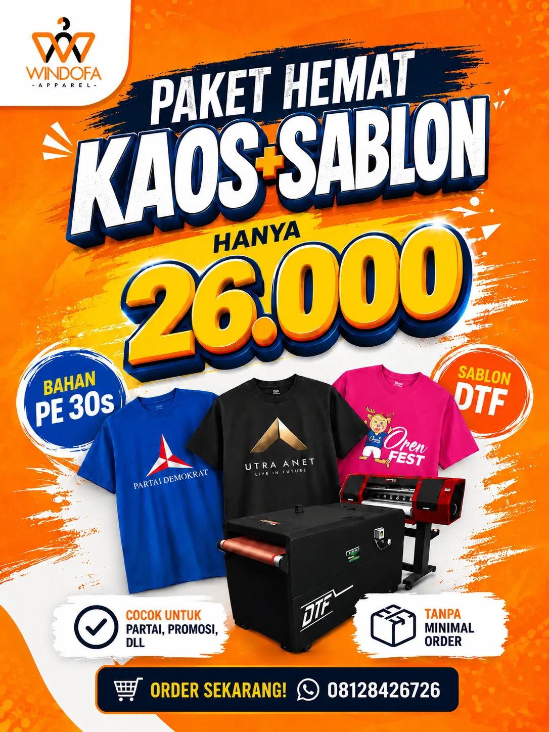 Kaos PE 30s + Sablon DTF