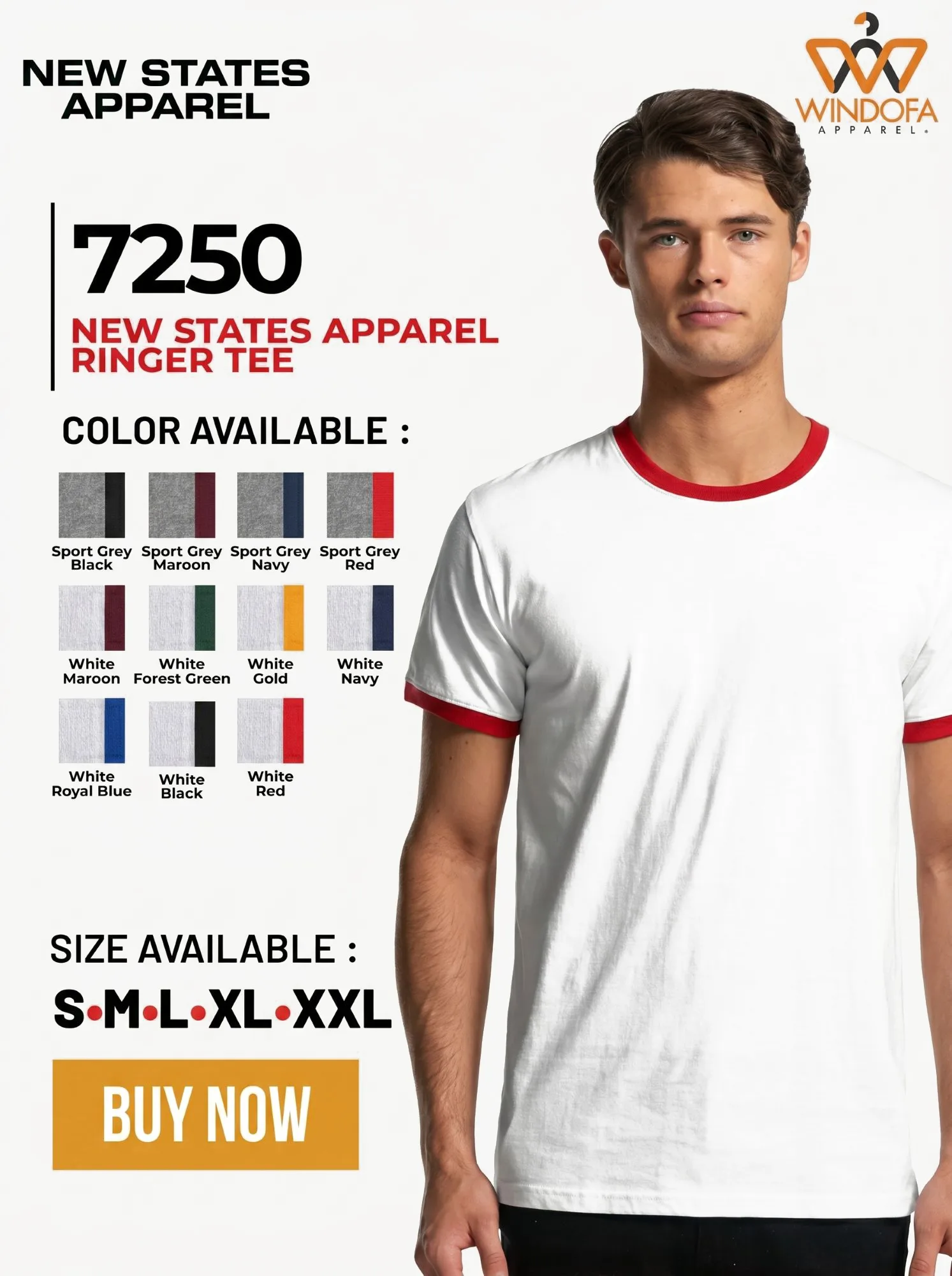 Kaos Polos New States Apparel Premium Cotton Ringer 7250