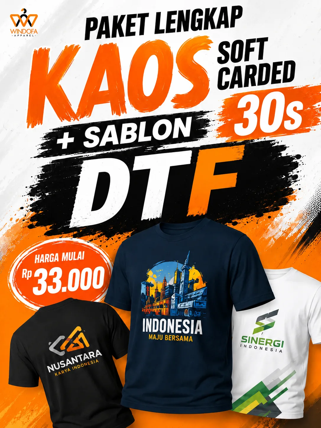 Kaos Soft Carded 30s + Sablon DTF