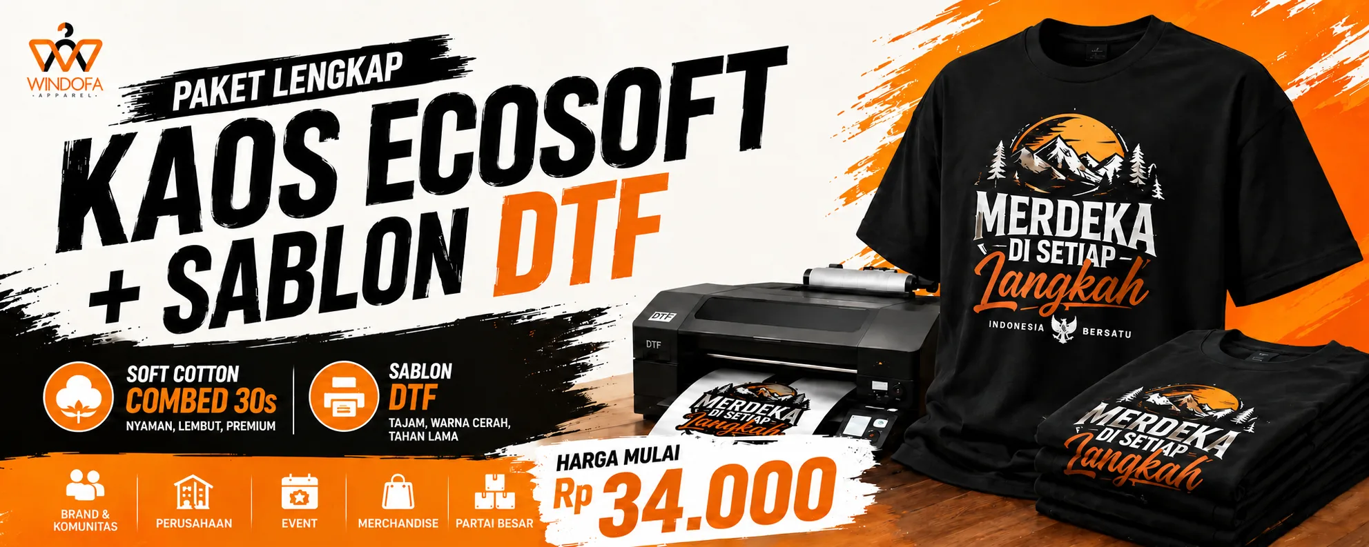 Paket Lengkap Kaos Soft Cotton Combed 30s dan Sablon DTF Custom