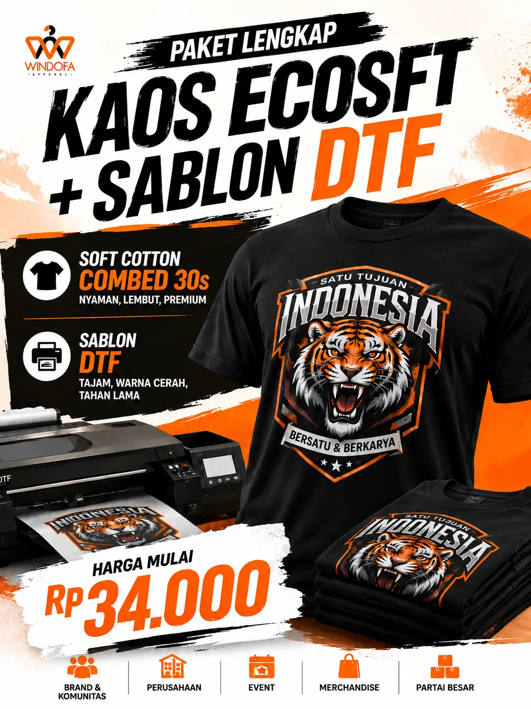 Paket Kaos Soft Cotton Combed 30s + Sablon DTF
