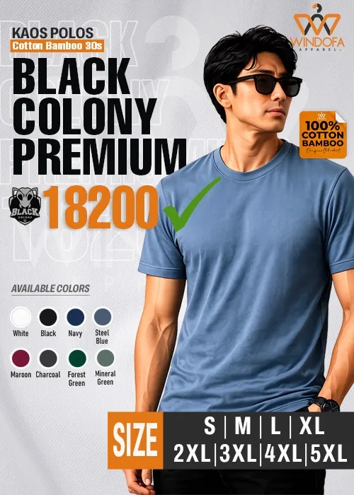 Kaos Polos Lengan Pendek Cotton Bamboo 30s Black Colony Premium 18200