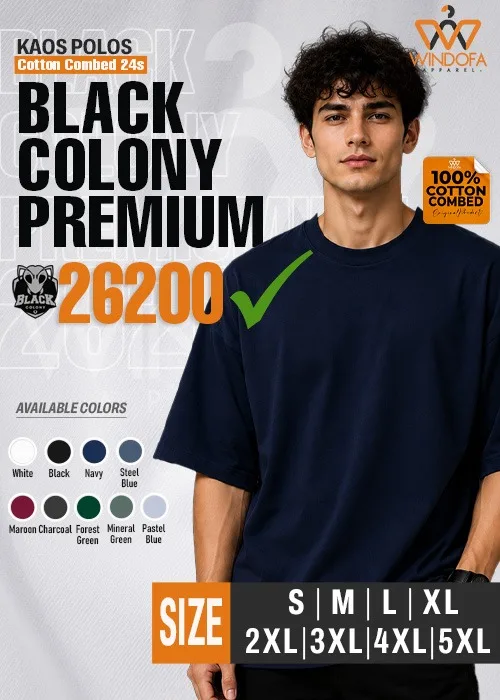 Kaos Polos Lengan Pendek Oversized Cotton Combed 24s Black Colony Premium 26200