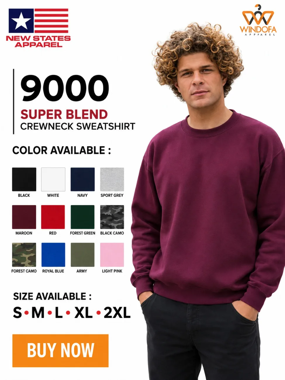 Jacket New States Apparel Super Blend Crewneck Sweatshirt 9000