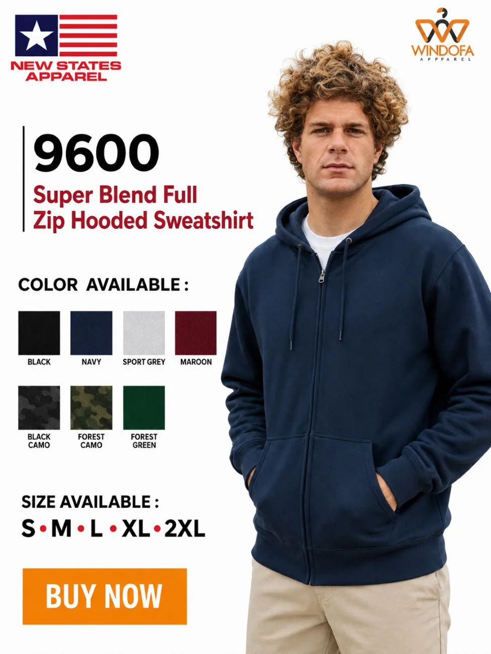 Jacket New States Apparel Super Blend Full Zip Hooded Sweatshirt 9600