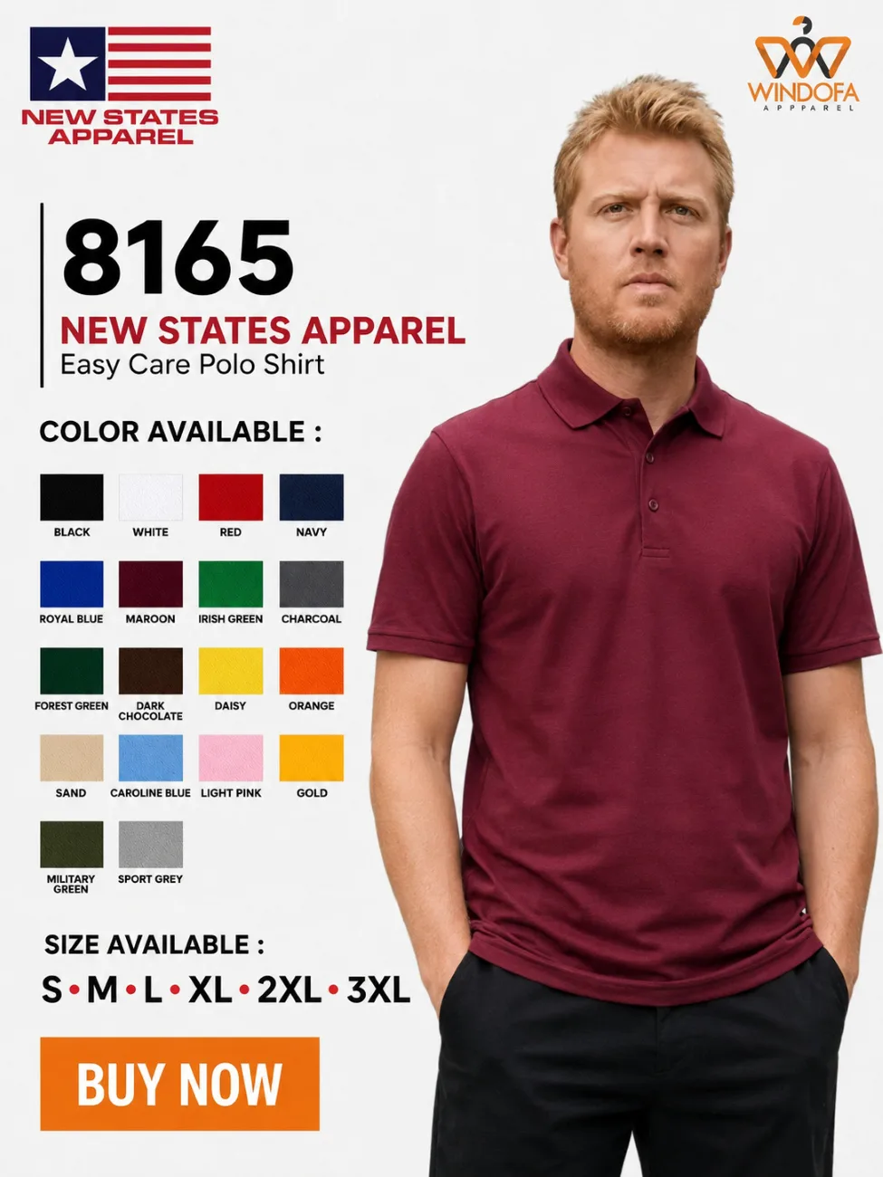 Kaos Kerah New States Apparel Easy Care Polo Shirt 8165