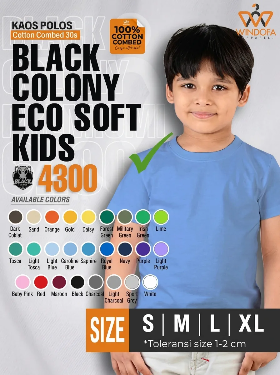 Kaos Polos Anak Lengan Pendek Cotton Combed 30s Black Colony Ecosoft 4300