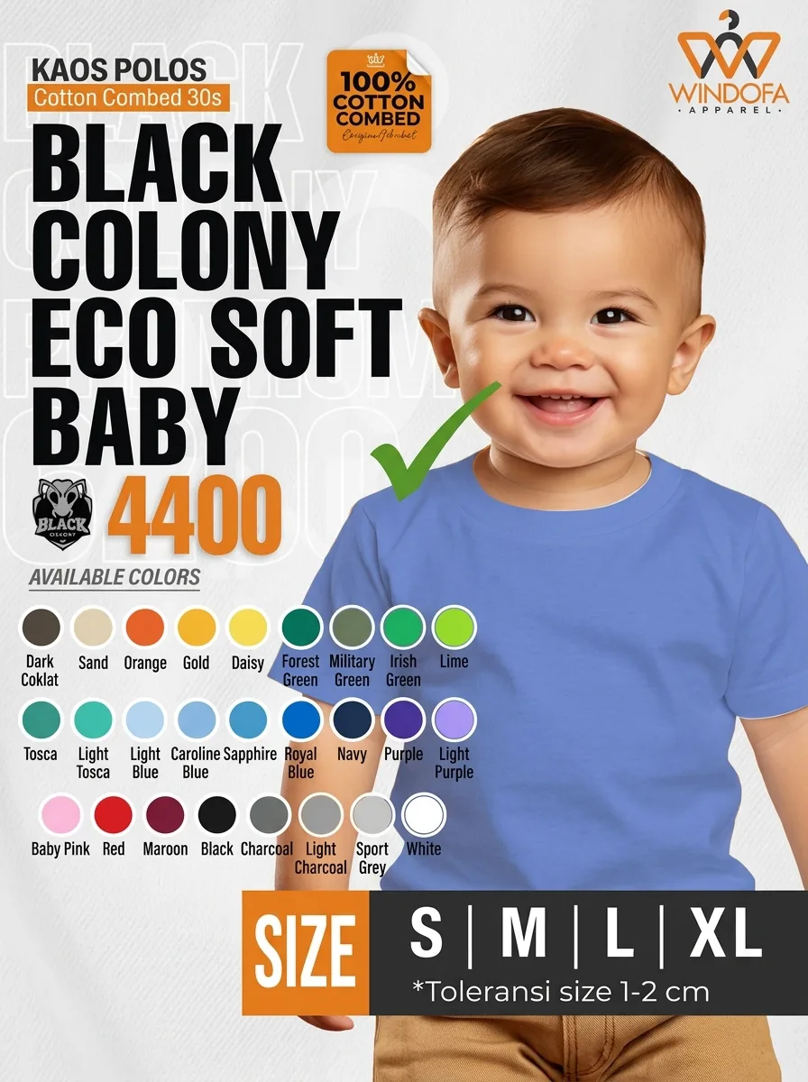 Kaos Polos Balita Lengan Pendek Cotton Combed 30s Black Colony Ecosoft 4400