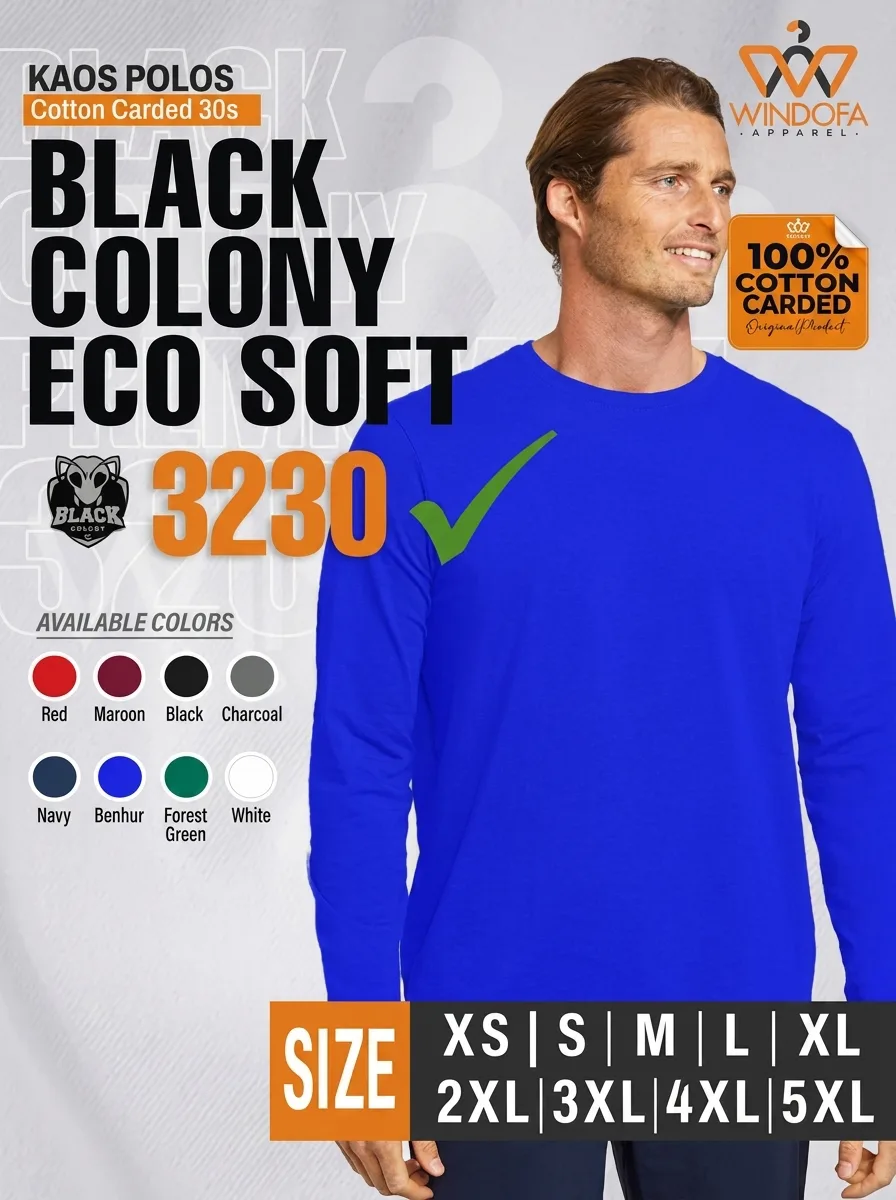 Kaos Polos Lengan Panjang Cotton Carded 30s Black Colony Ecosoft 3230
