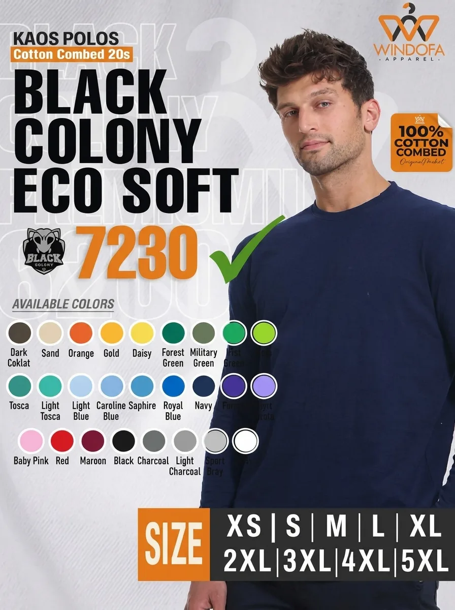 Kaos Polos Lengan Panjang Cotton Combed 20s Black Colony Ecosoft 7230