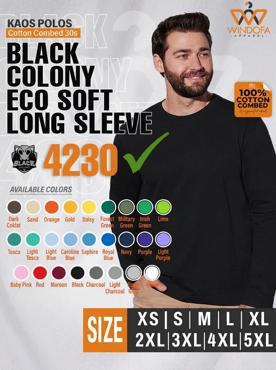 Kaos Polos Lengan Panjang Cotton Combed 30s Black Colony Ecosoft 4230