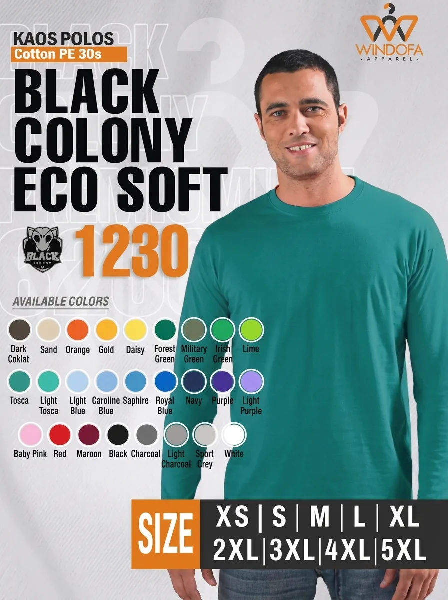 Kaos Polos Lengan Panjang Pe 30s Black Colony Ecosoft 1230