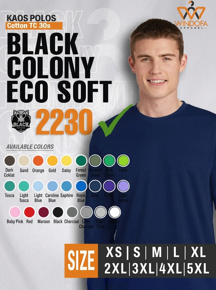 Kaos Polos Lengan Panjang TC 30s Black Colony Ecosoft 2230