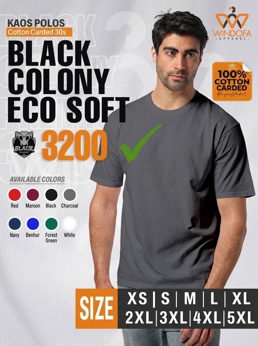 Kaos Polos Lengan Pendek Cotton Carded 30s Black Colony Ecosoft 3200