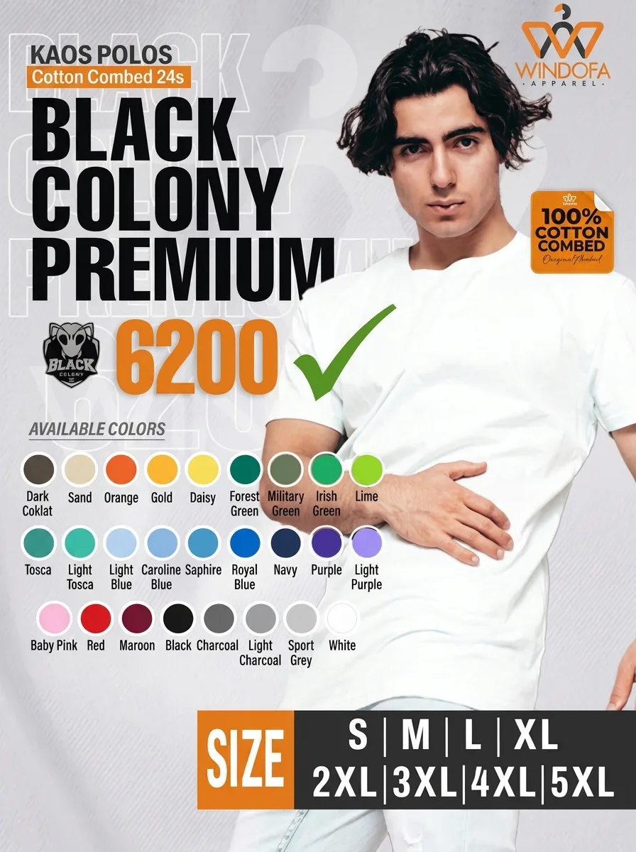 Kaos Polos Lengan Pendek Cotton Combed 24s Black Colony Ecosoft 6200