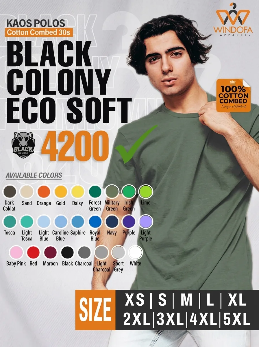 Kaos Polos Lengan Pendek Cotton Combed 30s Black Colony Ecosoft 4200