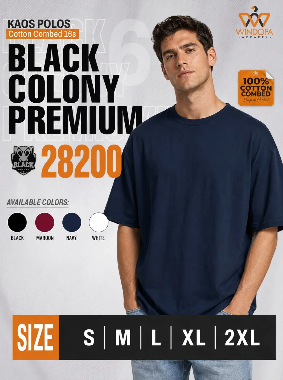 Kaos Polos Lengan Pendek Oversized Cotton Combed 16s Black Colony Premium 28200