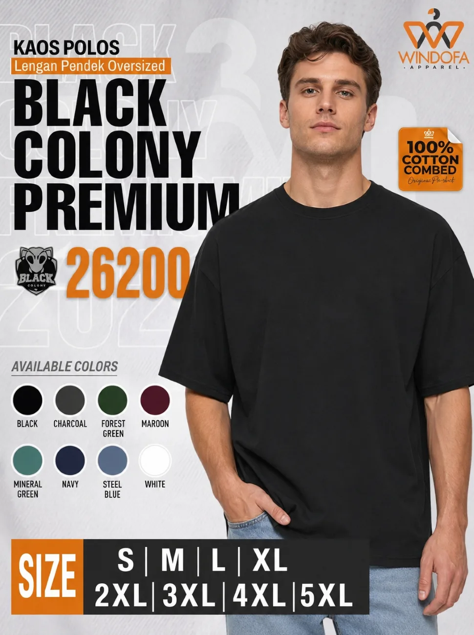 Kaos Polos Lengan Pendek Oversized Cotton Combed 24s Black Colony Premium 26200