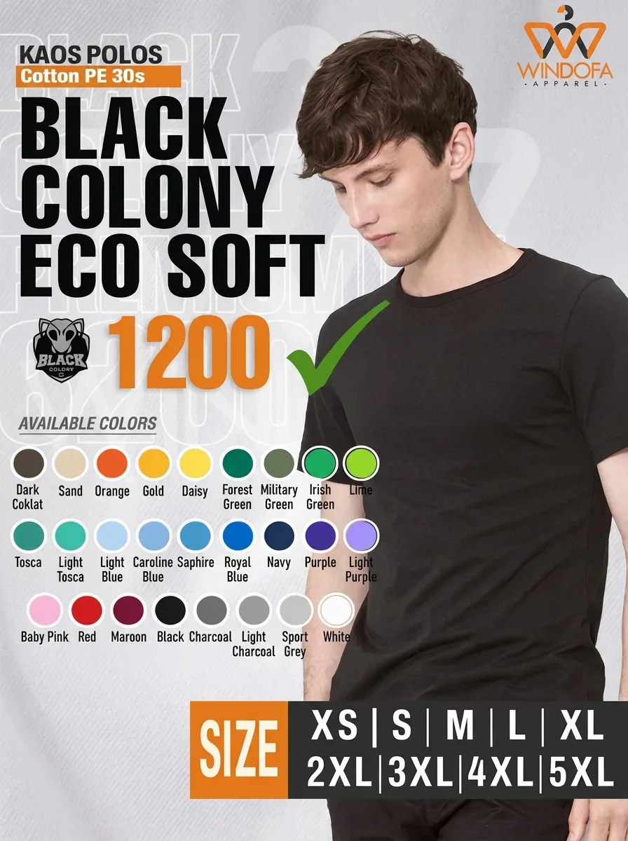 Kaos Polos Lengan Pendek Pe 30s Black Colony Ecosoft 1200