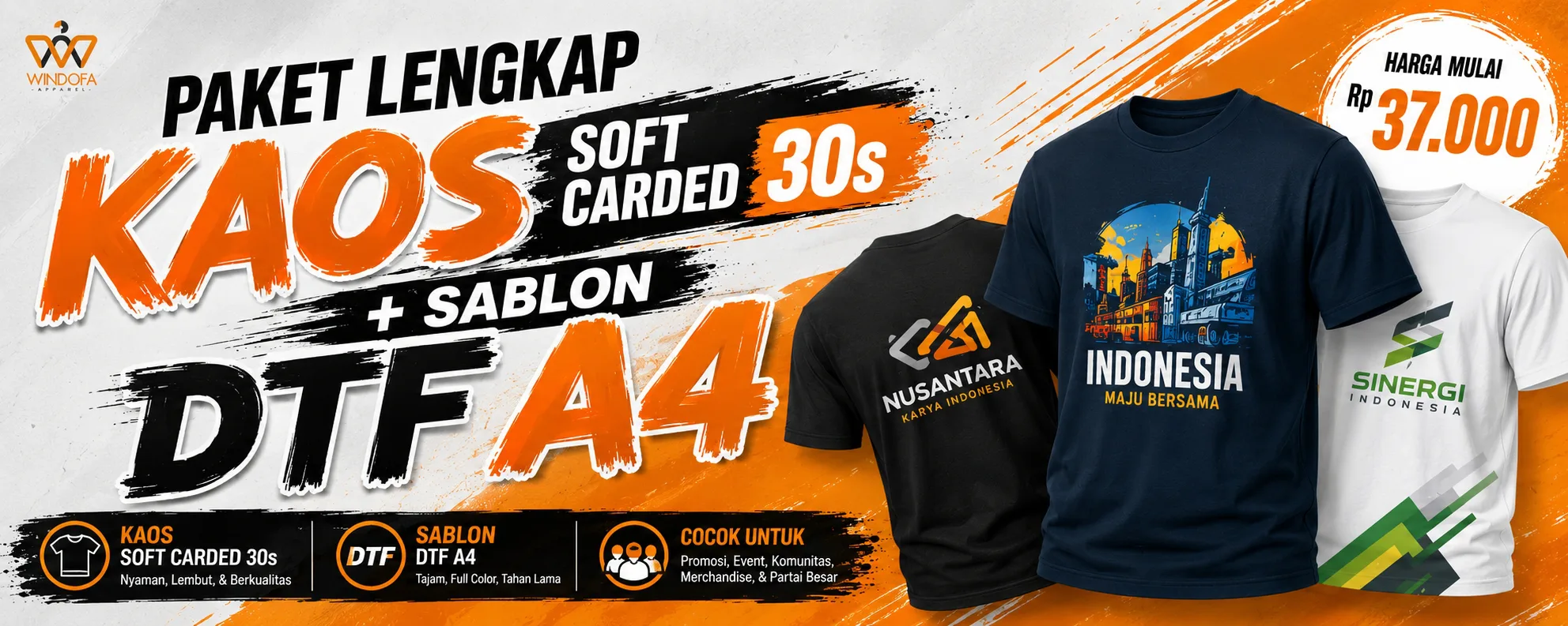 Paket Lengkap Kaos Soft Carded 30s dan Sablon DTF A4 Custom
