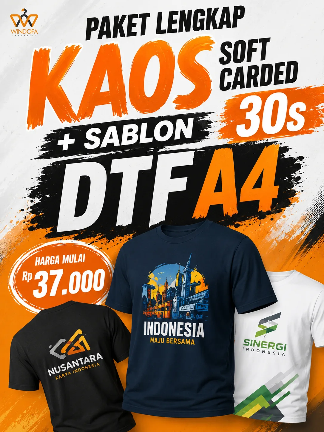 Paket Kaos Soft Carded 30s + Sablon DTF A4