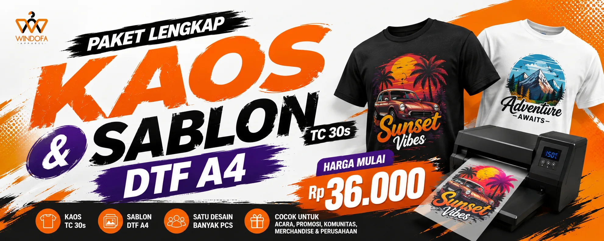 Paket Lengkap Kaos TC 30s dan Sablon DTF A4 Custom
