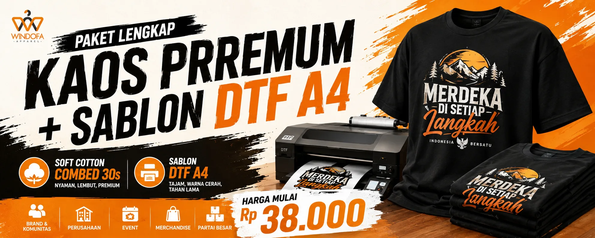 Paket Lengkap Kaos Soft Cotton Combed 30s dan Sablon DTF A4 Custom