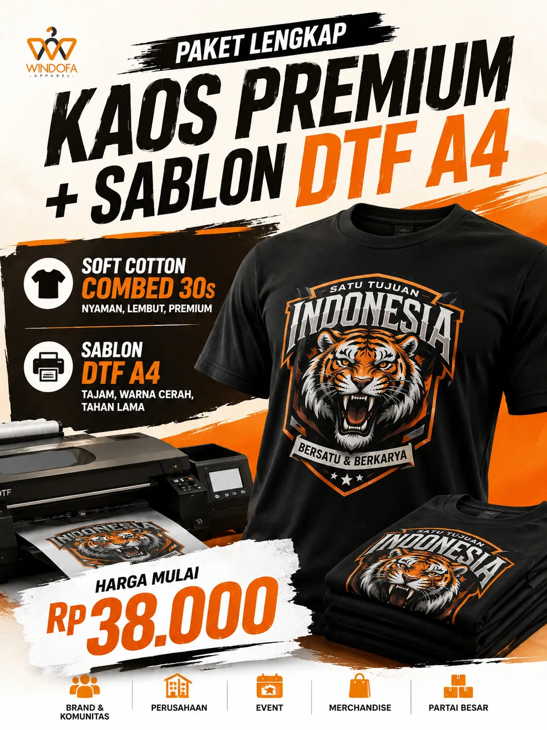 Paket Kaos Soft Cotton Combed 30s + Sablon DTF A4
