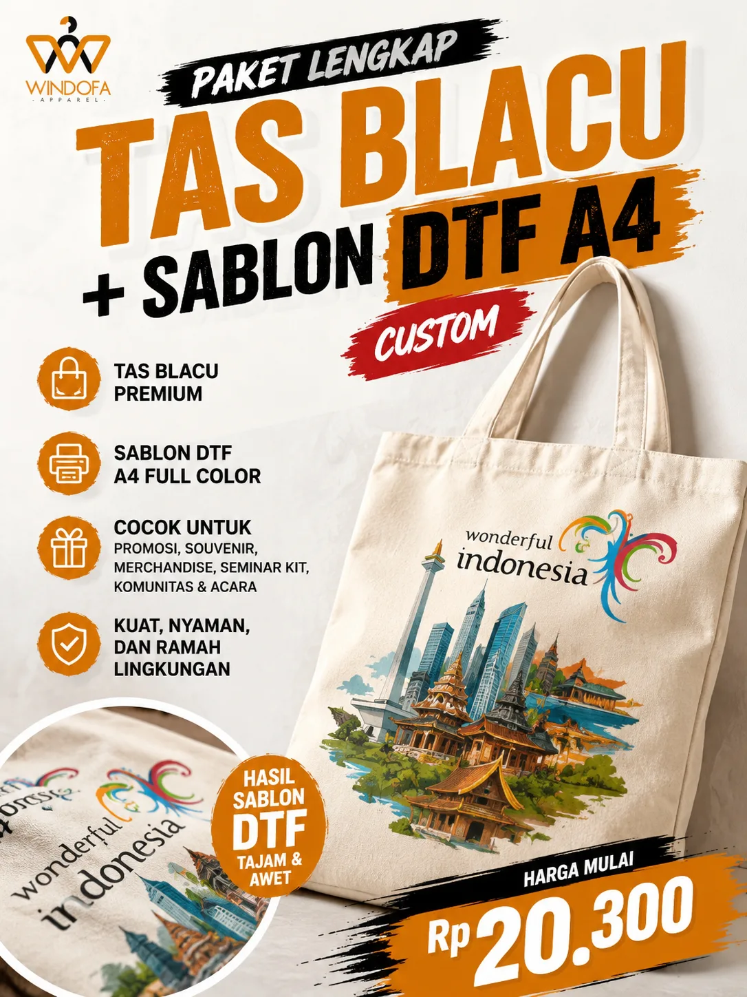 Paket Tas Blacu + Sablon DTF A4