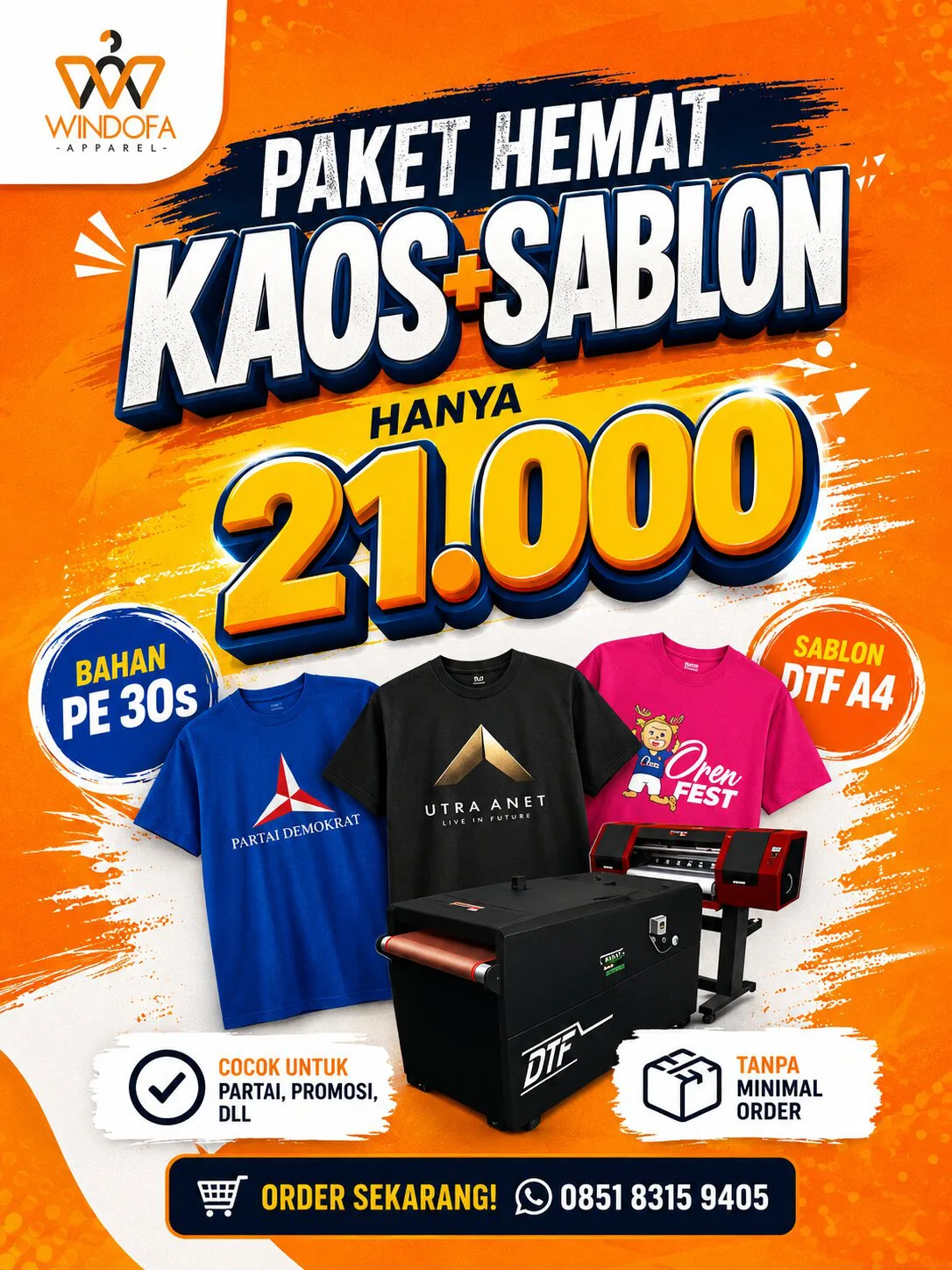 Kaos PE 30s + Sablon DTF