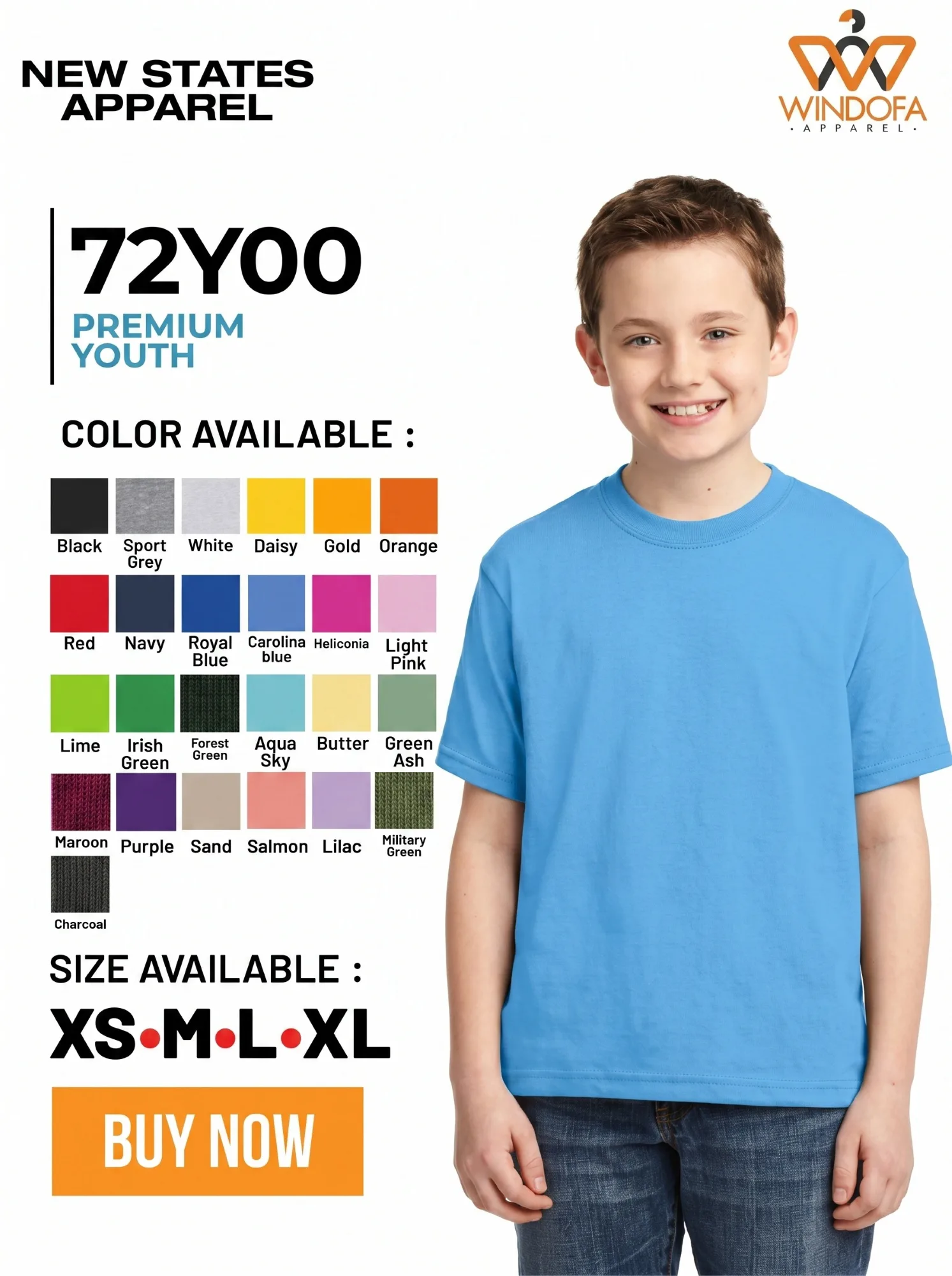 Kaos Polos New States Apparel Premium Cotton Youth 72Y00